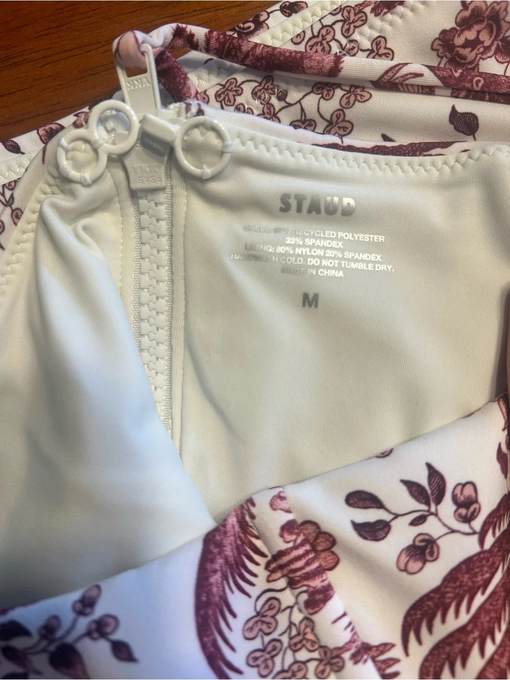 STAUD White and Pink Toile Bandeau Bikini Set
